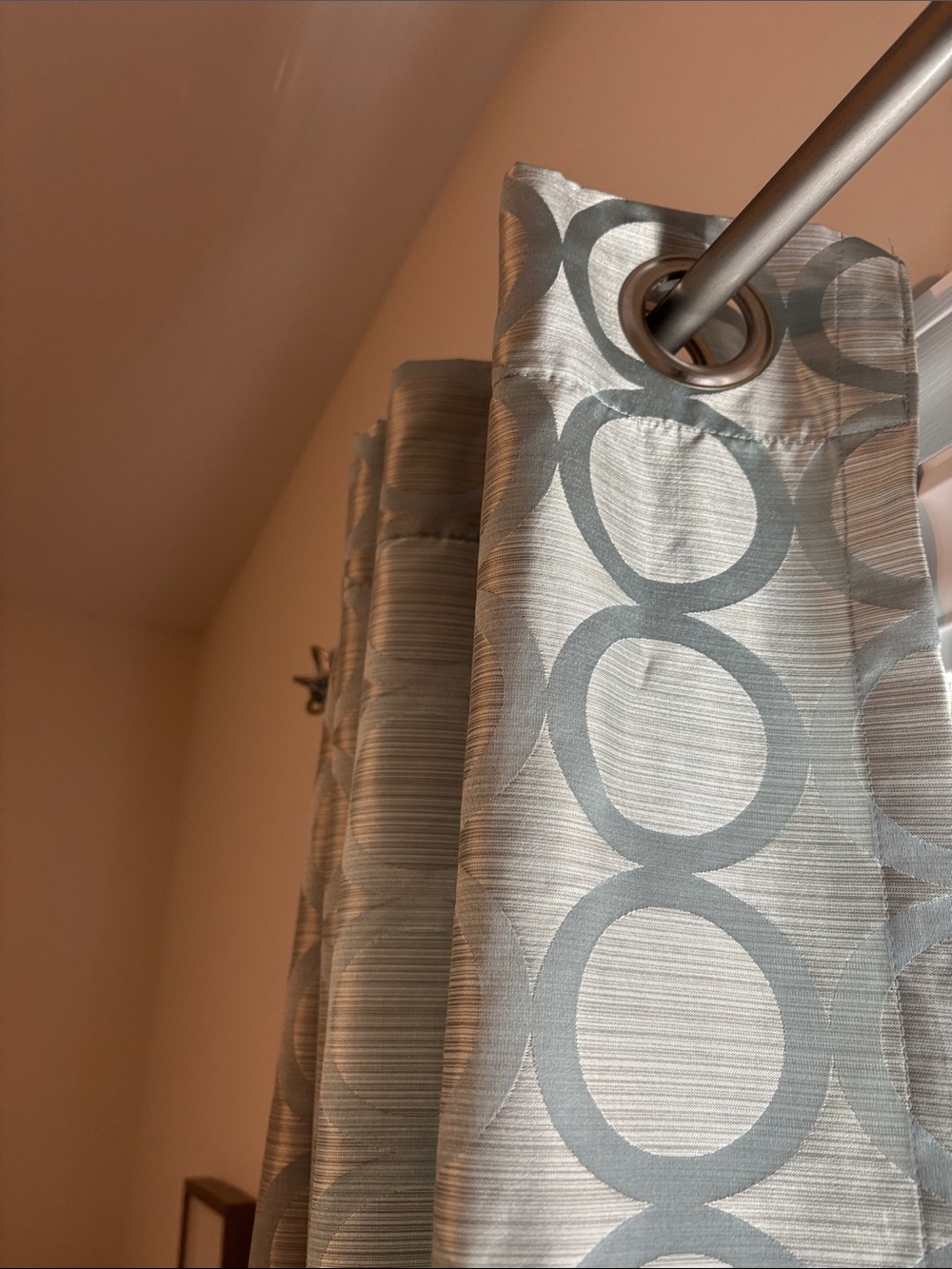 Pair Apt 9 Soft Green  with Circles and Shimmery Silver curtains each is 52 x 84